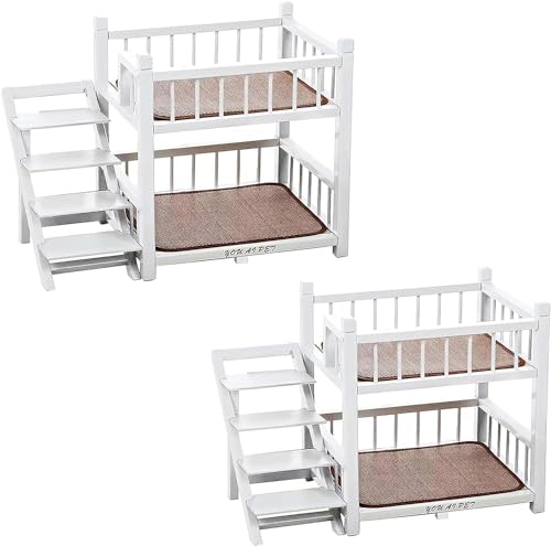 Hunde-Etagenbett klein for kleine, mittelgroße und große Hunde, abnehmbares Doppellagiges Haustierbett mit Treppe (Color : White, Size : 20.0" Lx 19.0" W x 15.0" Th) von TiLeze