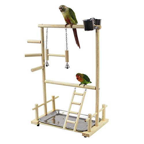 TiSkying Papagei Vogel Spielplatz, Papageien Playstand Papageien Spielstand Vogel Spielplatz Holz Barsch Gym Vogelständer Laufstall Leiter mit Feeder Cups Nymphensittiche, von TiSkying