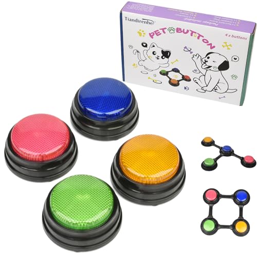 Tiandirenhe Buzzer Mit Aufnahmefunktion, 4X Answer Buzzers,beschreibbare Hundekommunikationstasten Mit Befestigungsvorrichtung, Dog Buttons,Spielzeug Für Kind Interaktion, Spiele Und Hund Interaktion von Tiandirenhe