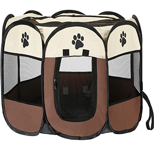 Tiandirenhe Laufstall für Hunde und Katzen, tragbar, weicher Stoff, tragbar, faltbar, achteckiges Stoff-Spielzelt für Welpen, Katzen, Hunde, Kaninchen oder kleine Tiere (82 x 82 x 60 cm) von Tiandirenhe