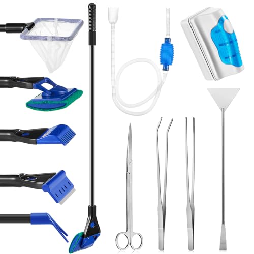 Tiangrid Aquarium-Reinigungswerkzeug-Set beinhaltet 1 magnetische Glasreinigerbürste, 1 Set 5-in-1 und Aquarium-Kiesreiniger und Siphon-Staubsauger, 1 Set 4-in-1 langes Aquarium-Werkzeug für von Tiangrid