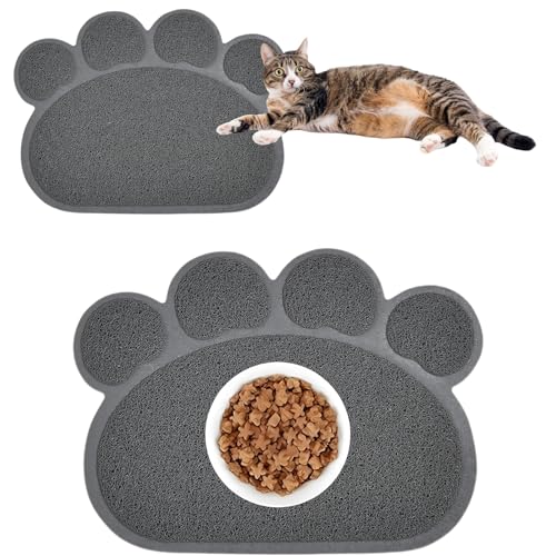 Tianher Katzenstreu Matte,PVC Katzenstreu-Matte Katzenklo Matte Haustier Fütternapfmatte Katzenstreu Pfotenmatte Wasserdicht rutschfest Futter Pfote Geformte für Katzen und Hunde (45 * 60cmGrau) von Tianher