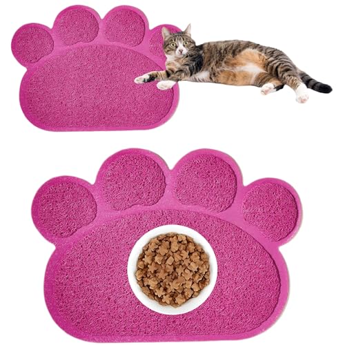 Tianher Katzenstreu Matte,PVC Katzenstreu-Matte Katzenklo Matte Haustier Fütternapfmatte Katzenstreu Pfotenmatte Wasserdicht rutschfest Futter Pfote Geformte für Katzen und Hunde (Rot) von Tianher