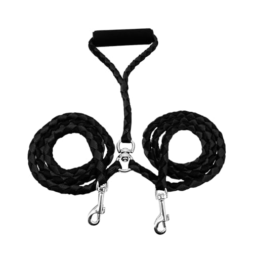 Tibapla Doppelleine für 2 Hunde, Verhedderungsfreie Hundeleine Verstärkung Doppelleine Hundeleine, mit Gepolsterten Griffen für Hunde Klein Mittlere und Große Lauftraining, 10mm*140cm (Black) von Tibapla