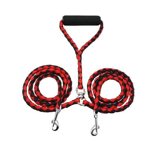 Tibapla Doppelleine für 2 Hunde, Verhedderungsfreie Hundeleine Verstärkung Doppelleine Hundeleine, mit Gepolsterten Griffen für Hunde Klein Mittlere und Große Lauftraining, 10mm*140cm (Red) von Tibapla