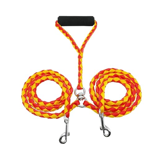 Tibapla Doppelleine für 2 Hunde, Verhedderungsfreie Hundeleine Verstärkung Doppelleine Hundeleine, mit Gepolsterten Griffen für Hunde Klein Mittlere und Große Lauftraining, 10mm*140cm (Yellow) von Tibapla