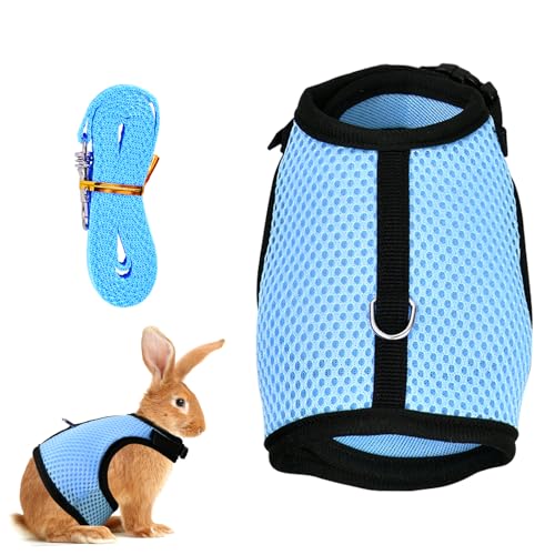 Tibapla Verstellbares Kaninchen Geschirr mit Elastischer Leine Schleppleine für Kleintiere Mesh Kaninchen Geschirr Kitty Geschirr und Leine für Häschen Katze Little Pet Kleines Tier (Blau, M) von Tibapla