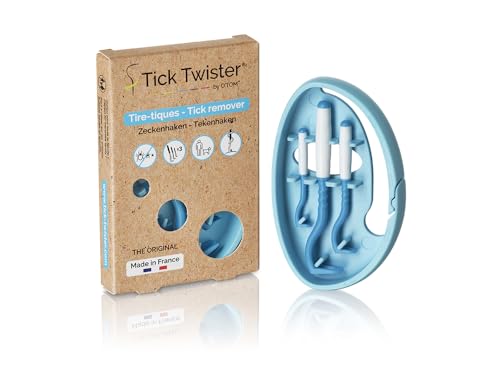 Tick Twister O'Tom Zeckenzieher für Mensch, Hund, Katze – Zeckenzange x3 mit ClipBox und Box aus recycelbarem Karton – schmerzfreies Entfernen in wenigen Sekunden – hergestellt in Frankreich (blau) von Tick Twister