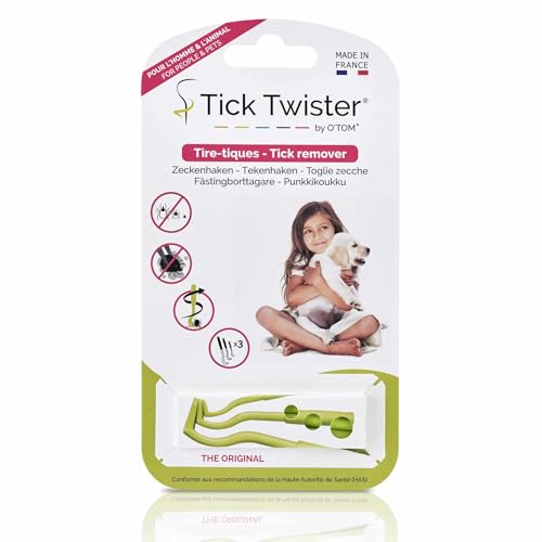 Tick Twister Packung mit 3 Zeckenentfernern, zum Entfernen von Zecken bei Hunden, Katzen, Pferden und Menschen – Original – hergestellt in Frankreich von Tick Twister