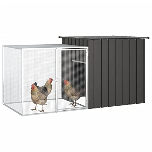 Tidyard Hühnerstall Kleintierstall Gehege Freilauf Vogelkäfig Hühnerkäfig Hühnerhaus Freigehege Geflügelstall Verzinkter Stahl Anthrazit 200x91x100 cm von Tidyard