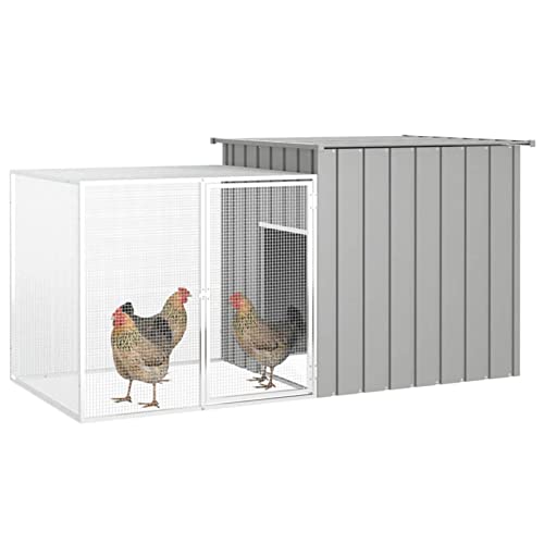 Tidyard Hühnerstall Kleintierstall Gehege Freilauf Vogelkäfig Hühnerkäfig Hühnerhaus Freigehege Geflügelstall Verzinkter Stahl Grau 200x91x100 cm von Tidyard