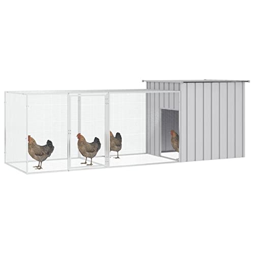 Tidyard Hühnerstall Kleintierstall Gehege Freilauf Vogelkäfig Hühnerkäfig Hühnerhaus Freigehege Geflügelstall Verzinkter Stahl Grau 300x91x100 cm von Tidyard