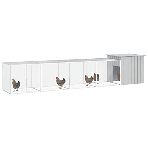 Tidyard Hühnerstall Kleintierstall Gehege Freilauf Vogelkäfig Hühnerkäfig Hühnerhaus Freigehege Geflügelstall Verzinkter Stahl Grau 500x91x100 cm von Tidyard