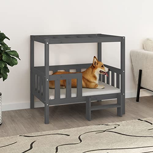 Tidyard Hundebett Hundebetten Massivholz Kiefer Grau 95,5x73,5x90 cm von Tidyard