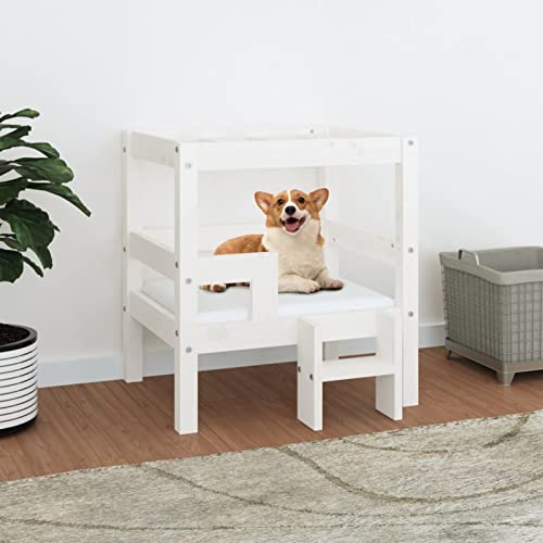 Tidyard Hundebett Hundebetten Massivholz Kiefer Weiß 55,5x53,5x60 cm von Tidyard