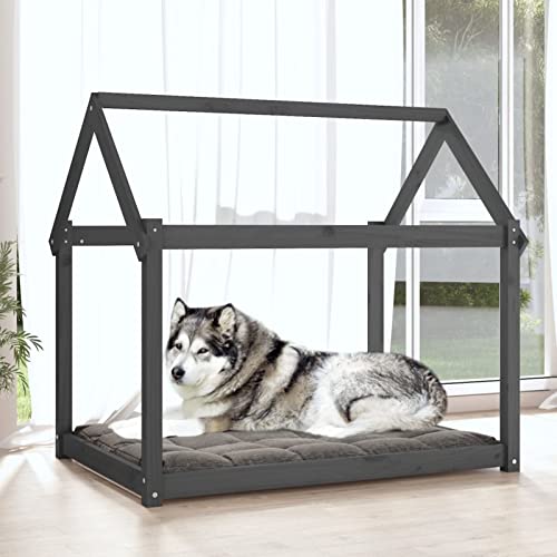 Tidyard Hundebett Hundekorb Hundesofa Massivholz Kiefer Grau 111x80x100 cm von Tidyard