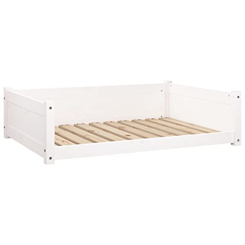 Tidyard Hundebett Hundekorb Hundesofa Tierbett Haustiersofa Welpenbett Hundecouch Hundekörbchen Haustierbett Liegebett 95,5 x 65,5 x 28 cm (B x T x H) Massivholz Kiefer Weiß von Tidyard