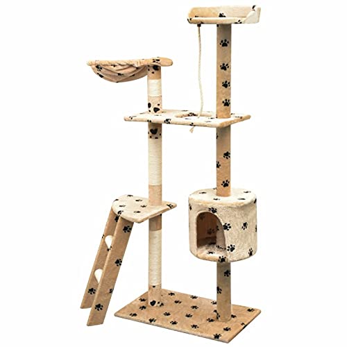 Tidyard Katzenkratzbaum Katzen-Kratzbaum Katzenbaum Kletterbaum Katze mit Pfoten-Aufdruck,Kratzstamm Katzen-Spielplatz 97 x 40 x 150 cm Mit Leiter,Haus,Liegemulde,Kratzb?umen und Plattformen von Tidyard