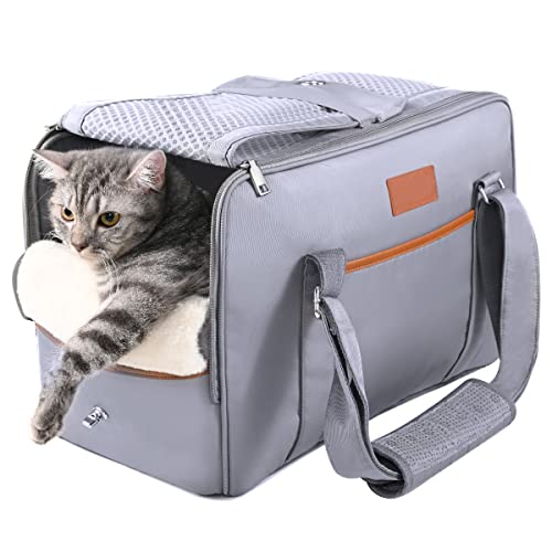 Tidyard Katzentransportbox, Faltbare Hundetasche Transportbox Hundetransportbox mit Plüschmatratze,Fluggesellschaft Zugelassen Hundebox, Katzentasche Transporttasche für Hund, Katzen von Tidyard