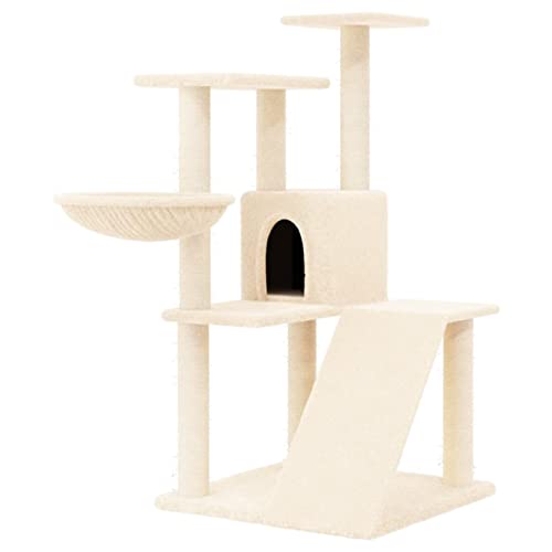 Tidyard Kratzbaum mit Sisal-Kratzsäulen Katzenkratzbaum Katzenbaum Aktivitätskratzbäum Kletterturm Kletterbaum Katze Katzen-Spielplatz Kratzstamm Kratzbäumen 60 x 72 x 94 cm (L x B x H) Creme von Tidyard