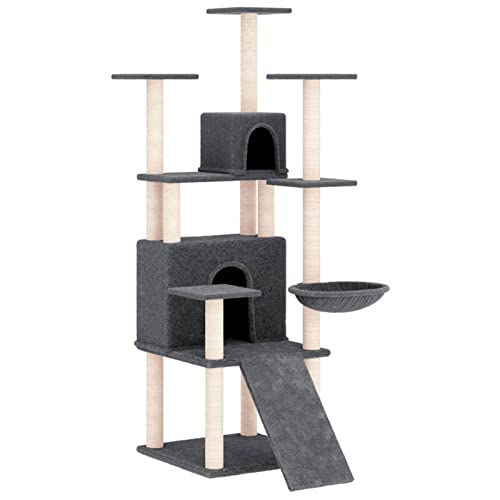 Tidyard Kratzbaum mit Sisal-Kratzsäulen Katzenkratzbaum Katzenbaum Aktivitätskratzbäum Kletterturm Kletterbaum Katze Katzen-Spielplatz Kratzstamm Kratzbäumen 63 x 80 x 154 cm (L x B x H) Dunkelgrau von Tidyard