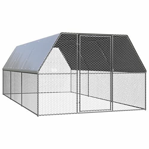 Tidyard Outdoor-Hühnerkäfig mit Wasserbeständige Überdachung Hühnerstall Kleintierstall Freilauf Hühnerhaus Kleintiere Haustier Outdoor-Gehege 3x6x2 m Verzinkter Stahl von Tidyard