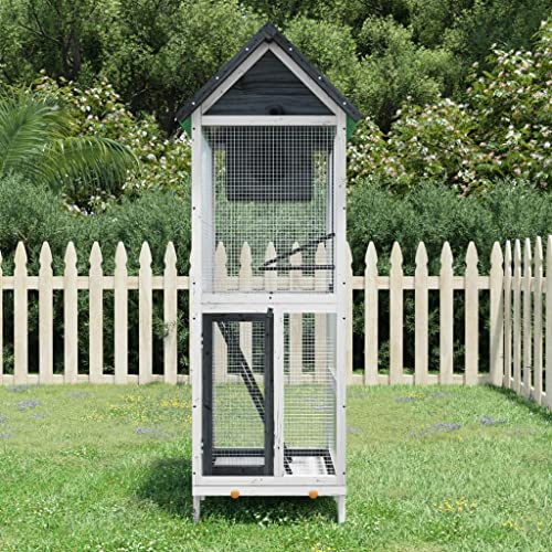 Tidyard Vogelkäfige Vogelvoliere Vogelhaus Voliere mit Schmutzwanne Drahtgeflecht Wasserfestes Dach Massivholz Kiefer Grau 60x58,5x160 cm von Tidyard