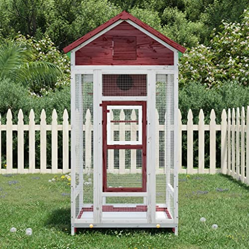 Tidyard Vogelkäfige Vogelvoliere Vogelhaus Voliere mit Schmutzwanne Drahtgeflecht Wasserfestes Dach Massivholz Kiefer Mokka 91,5x53x170 cm von Tidyard