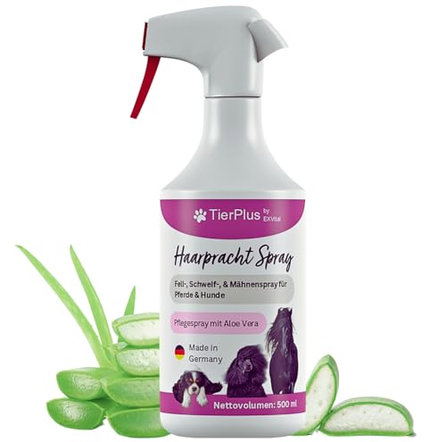 TierPlus Haarpracht Spray für Pferde & Hunde, 500 ml Sprühflasche, Fell-, Schweif-, & Mähnenspray, Pflegespray für seidigen Glanz, leichte Kämmbarkeit & Entwirrung, natürlich hautschonende Pflege von TierPlus