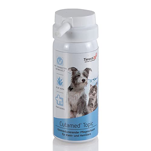 Tierarzt24 CUTAMED Topic ist EIN ergiebiger Pflegeschaum für strapazierte Haut - Für Hunde, Katzen & Heimtiere. Mit Aloe Vera und Panthenol. Keimreduzierend und parfümfrei - 50 ml von Tierarzt24