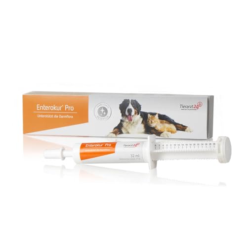 Tierarzt24 Enterokur Pro 32ml unterstützt den Aufbau der Darmflora und stärkt so das Immunsystem von Hunden & Katzen - Mit Probiotika, Präbiotika und Bentonit von Tierarzt24