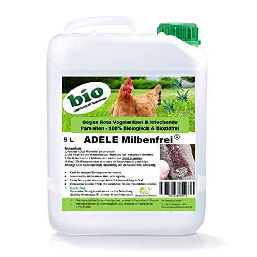 Adele Milbenfrei® 5 kg flüssig gebrauchsfertig, Milbenmittel, altern. zur Kieselgur, gegen rote Vogelmilben, Hühner, Tauben, Wachteln, Geflügel, Pferde - überall wo Milben und Vogelmilben auftauchen von Tiergesundheit Emsland