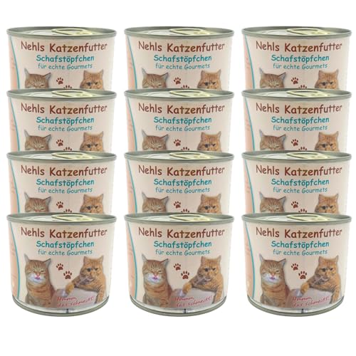 Nehls Katzenfutter nass - Schafstöpchen - Premium Qualität mit regionalen Zutaten - gesund und natürlich - ohne Zusatzstoffe - Getreide- und Allergenfrei - geeignet für futtersensible Tiere (12x200g) von Tierheilkundezentrum Nehls