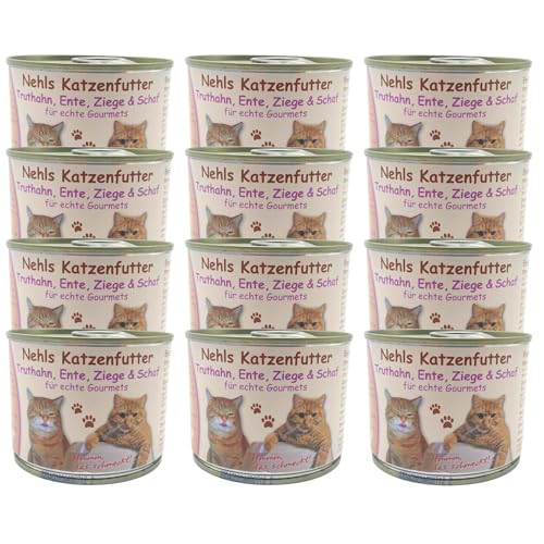 Nehls Katzenfutter nass - Truthahn, Ente, Ziege & Schaf - Premium Qualität - mit regionalen Zutaten - ohne Zusatzstoffe - Getreide- und Allergenfrei - geeignet für futtersensible Tiere (12 x 200g) von Tierheilkundezentrum Nehls