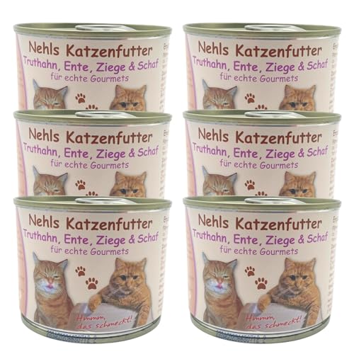 Nehls Katzenfutter nass - Truthahn, Ente, Ziege & Schaf - Premium Qualität - mit regionalen Zutaten - ohne Zusatzstoffe - Getreide- und Allergenfrei - geeignet für futtersensible Tiere (6 x 200g) von Tierheilkundezentrum Nehls