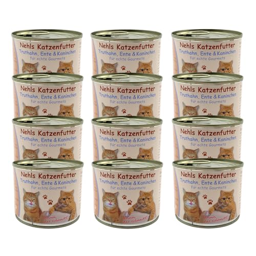 Nehls Katzenfutter nass - Truthahn, Ente & Kaninchen - Premium Qualität mit regionalen Zutaten - ohne Zusatzstoffe - Getreide- und Allergenfrei - geeignet für futtersensible Tiere (12 x 200g) von Tierheilkundezentrum Nehls