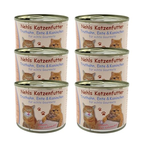 Nehls Katzenfutter nass - Truthahn, Ente & Kaninchen - Premium Qualität mit regionalen Zutaten - ohne Zusatzstoffe - Getreide- und Allergenfrei - geeignet für futtersensible Tiere (6 x 200g) von Tierheilkundezentrum Nehls