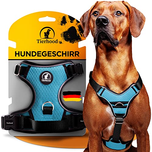 Tierhood Hundegeschirr - Reflektierendes Hundegeschirr für kleine bis große Hunde - Anti Zug Hundegeschirr gepolstert - Hundegeschirr kleine Hunde - Hundegeschirr mittelgroße Hunde - Blau, 35 von Tierhood