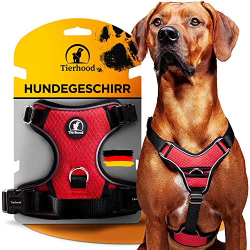 Tierhood Hundegeschirr - Reflektierendes Hundegeschirr für kleine bis große Hunde - Anti Zug Hundegeschirr gepolstert - Hundegeschirr kleine Hunde - Hundegeschirr mittelgroße Hunde - Rot, 35 von Tierhood