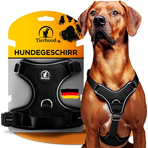 Tierhood Hundegeschirr - Reflektierendes Hundegeschirr für kleine bis große Hunde - Anti Zug Hundegeschirr gepolstert - Hundegeschirr kleine Hunde - Hundegeschirr mittelgroße Hunde - Schwarz, 35 von Tierhood