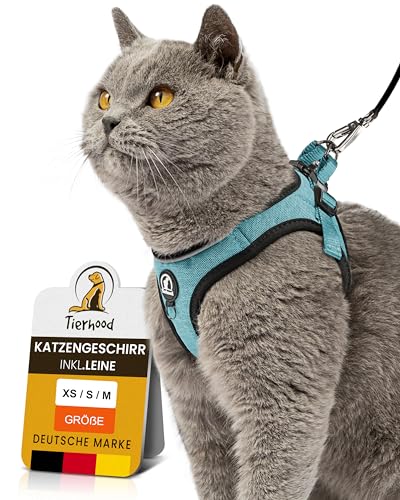 Tierhood - Katzengeschirr Set mit Leine für kontrollierte Freiheit - Softgeschirr - Komfortabel, Einstellbar & Robust - Geschirr für aktive Katzen (Blau, Größe M) von Tierhood