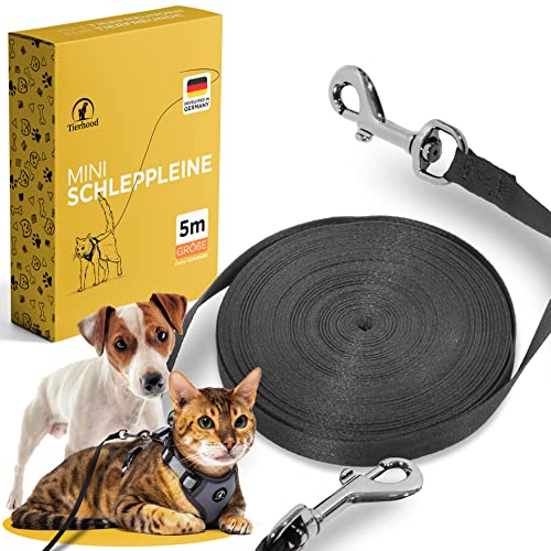 Tierhood - Schleppleine 5m / 10m / 15m [Federleicht] - Katzenleine mit Handschlaufe & 360° Karabiner - für kleine Hunde & Katzen - Hundeleine, leicht von Tierhood