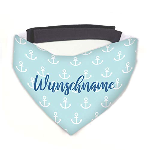 Hundehalstuch Anker blau / weiß personalisiert inklusive Wunschname mit 12 cm Klettverschluss für kleine, mittlere und große Hunde, Hunde-Halstuch / Dreieckstuch (L Halsumfang 45-60 cm) von Tierisch-tolle Geschenke