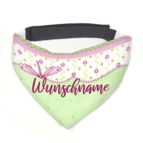 Hundehalstuch Flower Power personalisiert inklusive Wunschname mit 12 cm Klettverschluss für kleine, mittlere und große Hunde, Hunde-Halstuch / Dreieckstuch (M = Halsumfang 38-45 cm) von Tierisch-tolle Geschenke