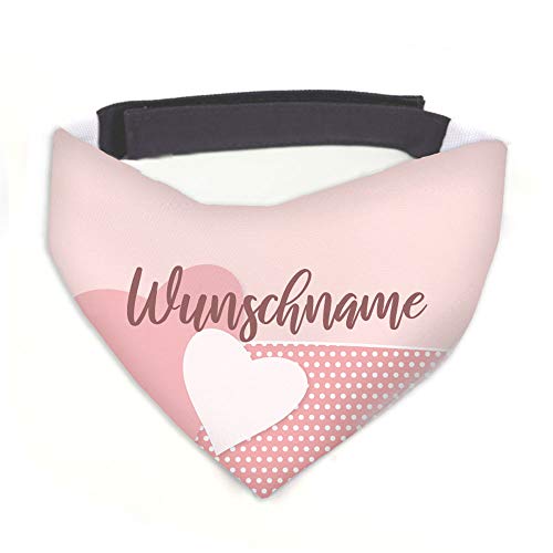 Hundehalstuch Herz rosa / weiß personalisiert inklusive Wunschname mit 12 cm Klettverschluss für kleine, mittlere und große Hunde, Hunde-Halstuch / Dreieckstuch (L = Halsumfang 46-60 cm) von Tierisch-tolle Geschenke