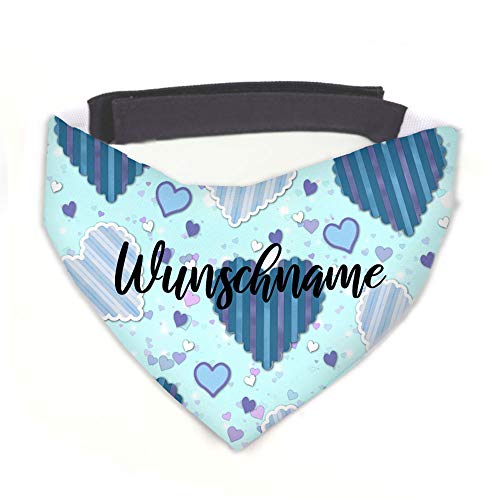 Hundehalstuch Sweety blau personalisiert inklusive Wunschname mit 12 cm Klettverschluss für kleine, mittlere und große Hunde, Hunde-Halstuch / Dreieckstuch (S = Halsumfang 32-38 cm) von Tierisch-tolle Geschenke