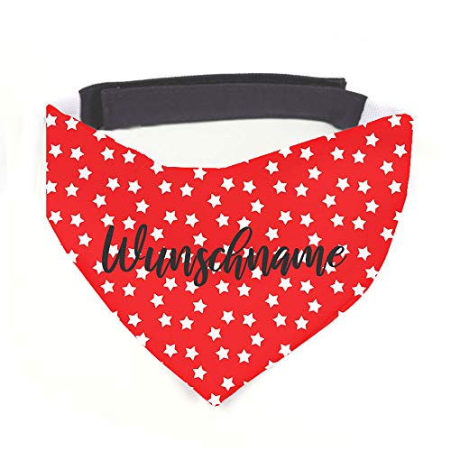 Hundehalstuch mit Namen Vintage Sterne rot personalisiert inklusive Wunschname z.B. Name Ihres Hundes mit 12 cm Klettverschluss für kleine, mittlere und große Hunde (M = Halsumfang: 38-45 cm) von Tierisch-tolle Geschenke