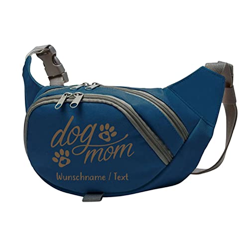 Tierisch-tolle Geschenke Dog Mom Bauchtasche Leckerlie -Tasche mit Wunschnamen personalisiert | Hundetraining | Leckerlie Beutel (Blau/Braun) von Tierisch-tolle Geschenke