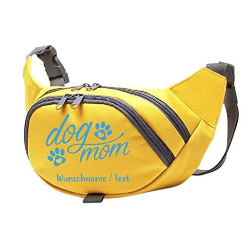 Tierisch-tolle Geschenke Dog Mom Bauchtasche Leckerlie -Tasche mit Wunschnamen personalisiert | Hundetraining | Leckerlie Beutel (Gelb/Hellblau) von Tierisch-tolle Geschenke