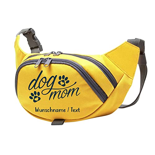 Tierisch-tolle Geschenke Dog Mom Bauchtasche Leckerlie -Tasche mit Wunschnamen personalisiert | Hundetraining | Leckerlie Beutel (Gelb/Navy) von Tierisch-tolle Geschenke